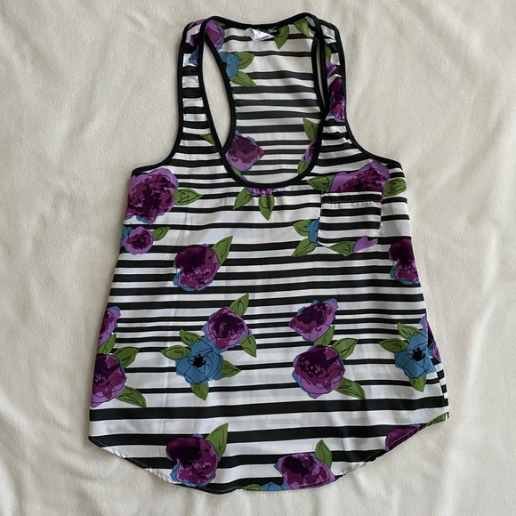 Lily White Tops - Striped Floral Tank